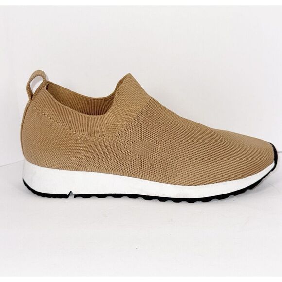 Womens Sport Mesh Knit Sneaker Beige 7.5/38 Tan Walking Sock Shoes Casual No Tie - Picture 10 of 11